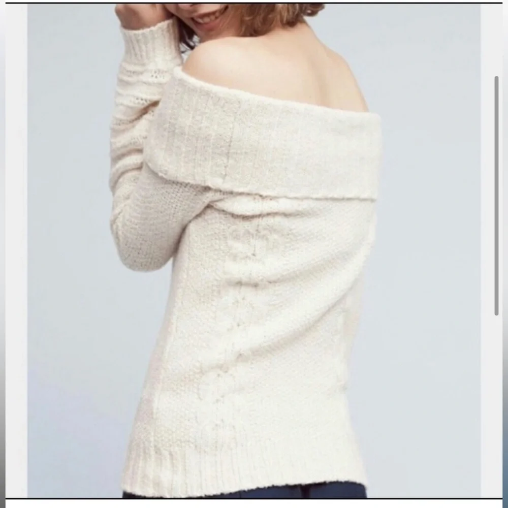 Anthropologie Sleeping on Snow Neves Off‎ Shoulder Pullover Cable knit Sweater